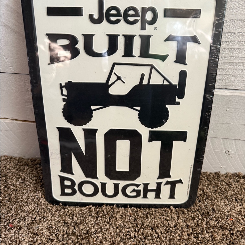 Jeep Built Not Bought Black and White Metal Sign